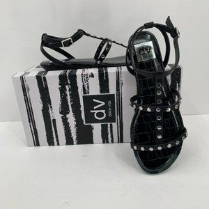 DV Dolce Vita Lenny strappy sandal silver stud vegan leather black size: 6.5